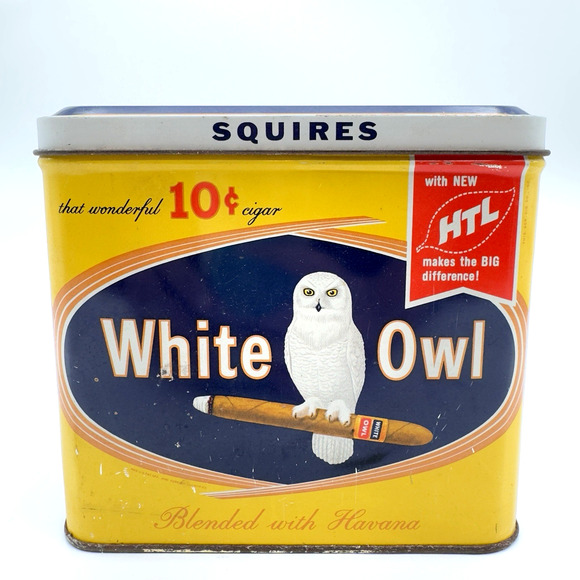 Vintage WHITE OWL SQUIRES Havana Cigars 10¢ Cent Cigar Tobacco Tin Empty Prop - Picture 1 of 16